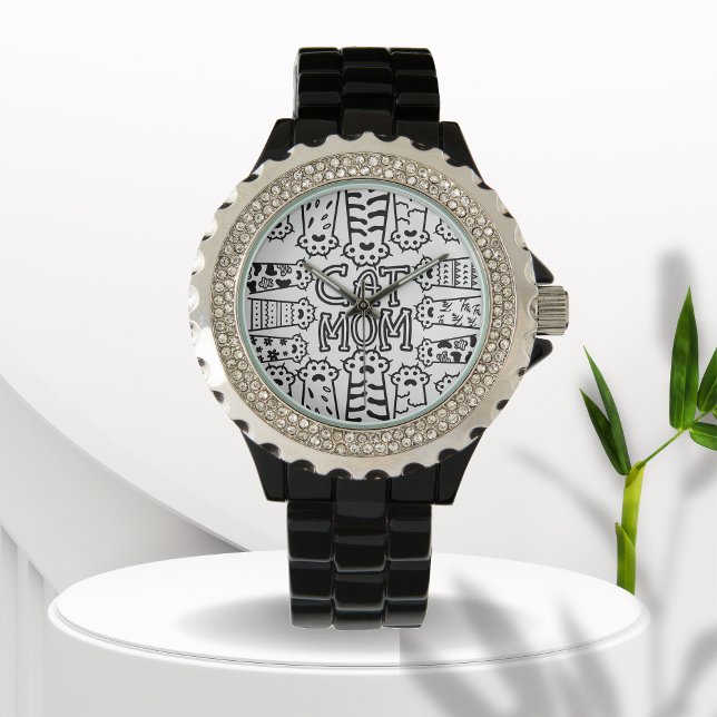 Schwarz-Weiß-Katzenmutter mit Katzenpfoten Armbanduhr (Von Creator hochgeladen)