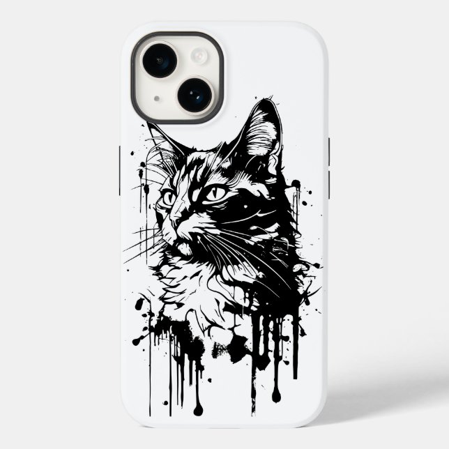 Schwarz-Weiß-Katzenplash Case-Mate iPhone 14 Hülle (Rückseite)