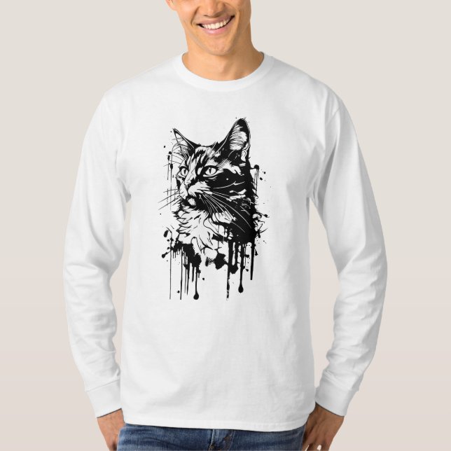Schwarz-Weiß-Katzenplash T-Shirt (Vorderseite)