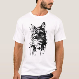 Schwarz-Weiß-Katzenplash T-Shirt