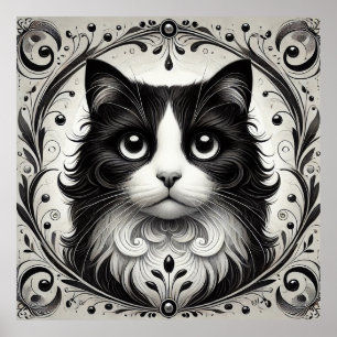 Schwarz-Weiß-Katzenporträt Poster