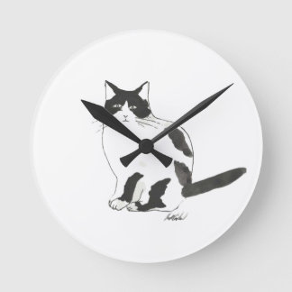 Schwarz-weiß-Katzenuhr Runde Wanduhr