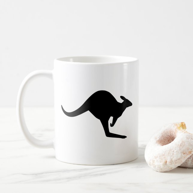 Schwarz-Weiß Kaution Kangaroo Kaffeetasse (Mit Donut)