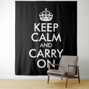 Schwarz-Weiß-Keep Calm and Carry On Wandteppich