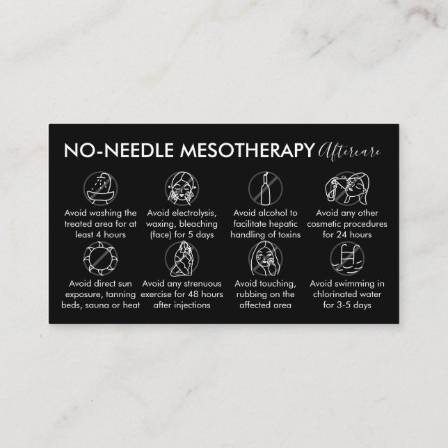 Schwarz-weiß Keine Nadeln Mesotherapie Nachsorge Visitenkarte (Rückseite)