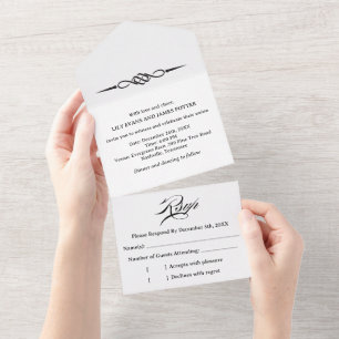 Schwarz-Weiß-Keltischer-Knoten-Pfeil-Hochzeit All In One Einladung