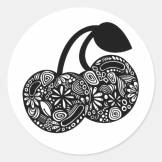 Schwarz-Weiß-Kirschsticker Runder Aufkleber