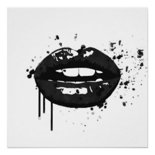 Schwarz-Weiß Kiss Lips Make-up Girl Poster
