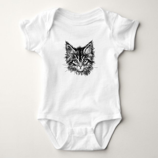 Schwarz-Weiß-Kitten Baby Strampler (Vorderseite)