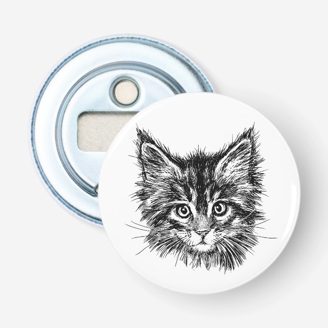 Schwarz-Weiß-Kitten Flaschenöffner (Vorderseite)