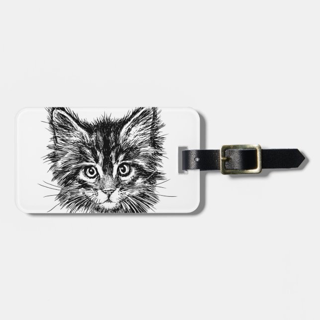 Schwarz-Weiß-Kitten Gepäckanhänger (Vorderseite horizontal)