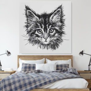 Schwarz-Weiß-Kitten-Gesichter auf Grau Leinwanddruck