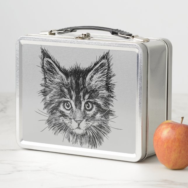 Schwarz-Weiß-Kitten-Gesichter auf Grau Metall Brotdose (Beispiel)