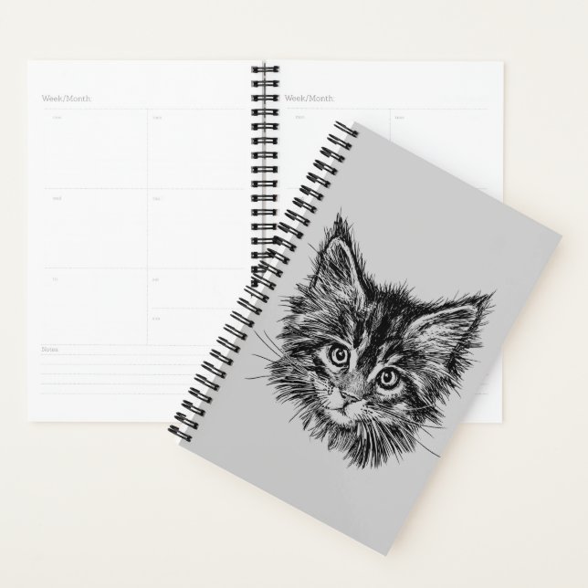 Schwarz-Weiß-Kitten-Gesichter auf Grau Planer (Anzeige)