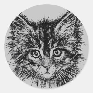 Schwarz-Weiß-Kitten-Gesichter auf Grau Runder Aufkleber