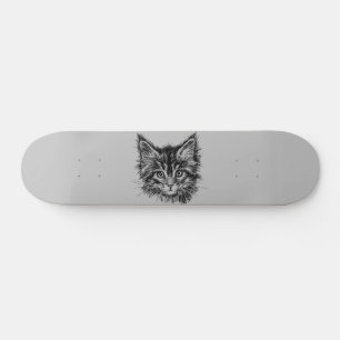 Schwarz-Weiß-Kitten-Gesichter auf Grau Skateboard