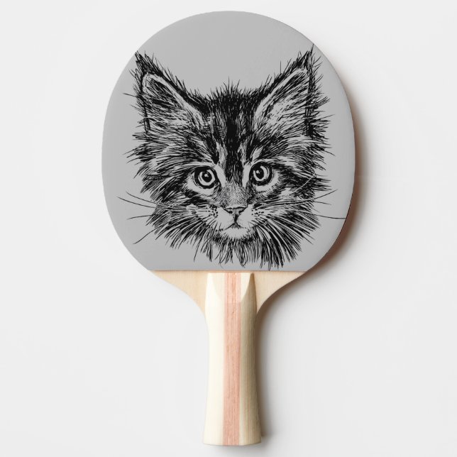 Schwarz-Weiß-Kitten-Gesichter auf Grau Tischtennis Schläger (Vorderseite)