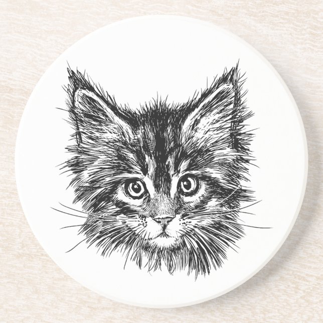 Schwarz-Weiß-Kitten Getränkeuntersetzer (Vorne)