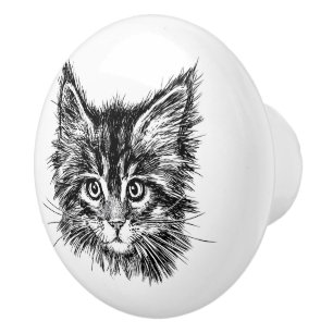 Schwarz-Weiß-Kitten Keramikknauf