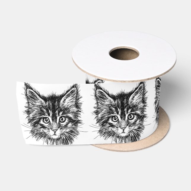 Schwarz-Weiß-Kitten Satinband (Spule)
