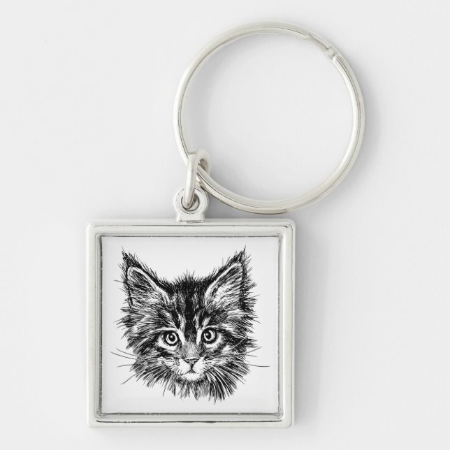 Schwarz-Weiß-Kitten Schlüsselanhänger (Vorne)