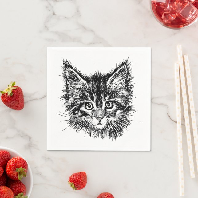 Schwarz-Weiß-Kitten Serviette (Beispiel)