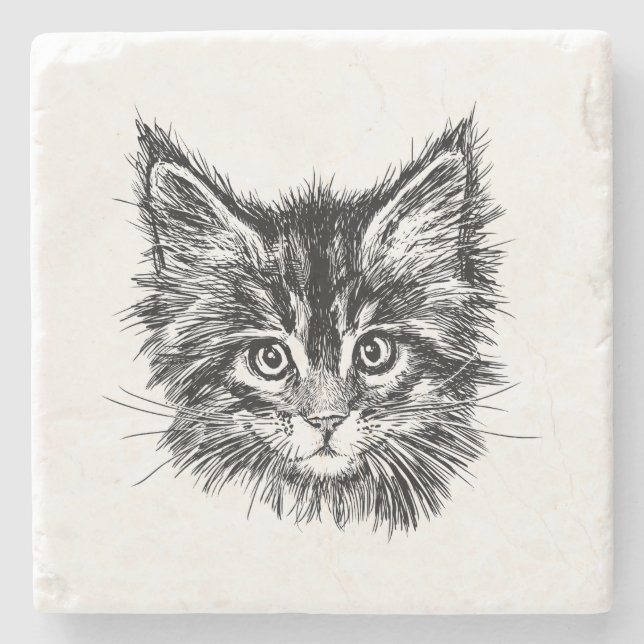 Schwarz-Weiß-Kitten Steinuntersetzer (Vorderseite)