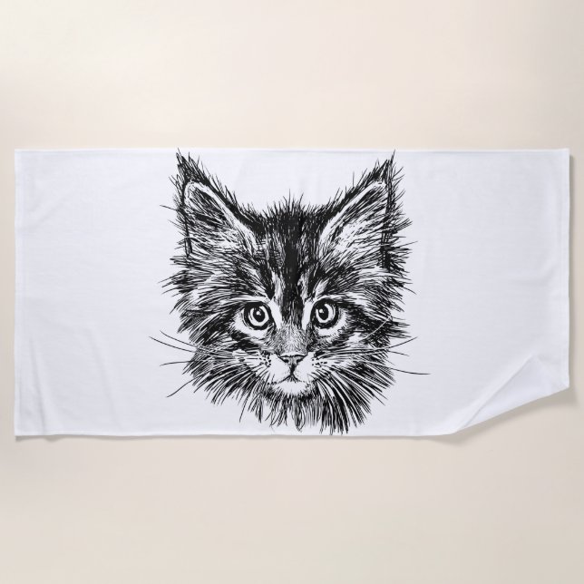 Schwarz-Weiß-Kitten Strandtuch (Vorderseite)