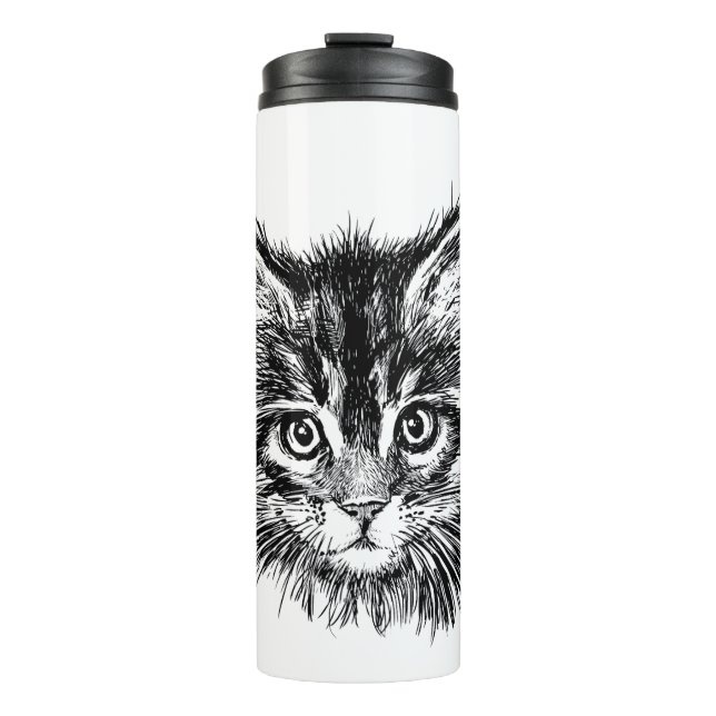 Schwarz-Weiß-Kitten Thermosbecher (Vorderseite)