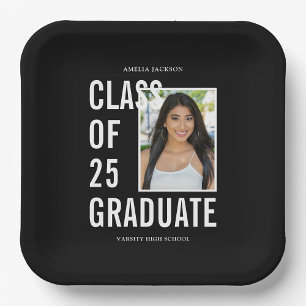 Schwarz-Weiß-Klasse mit 25 Foto-Graduierungsparty Pappteller