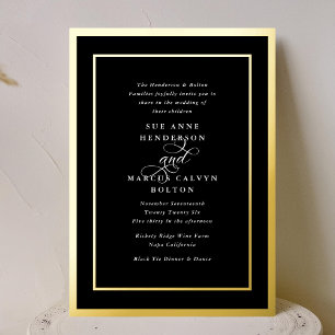 Schwarz-Weiß-Klassik-Ampersand-Goldrahmen-Hochzeit Folieneinladung