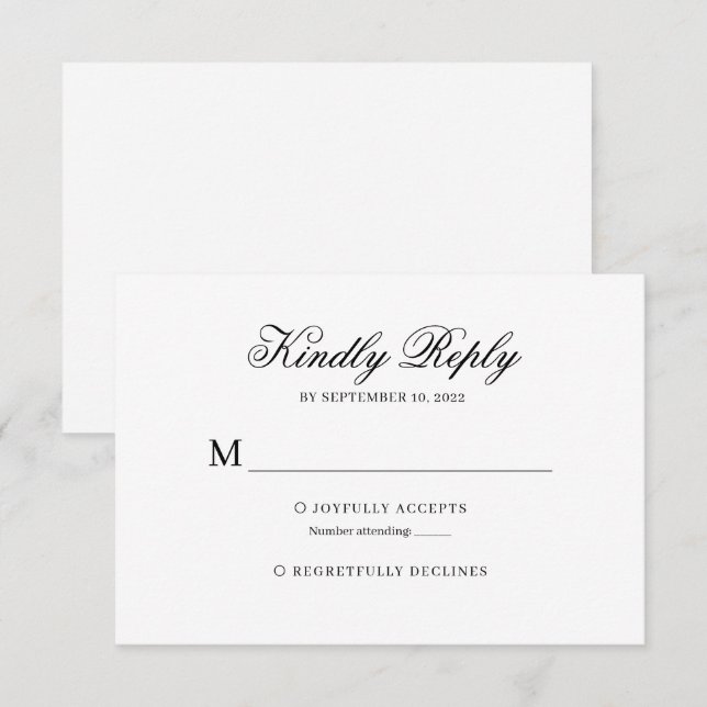 Schwarz-Weiß-Klassik-Hochzeit Rsvp Karte (Vorne/Hinten)
