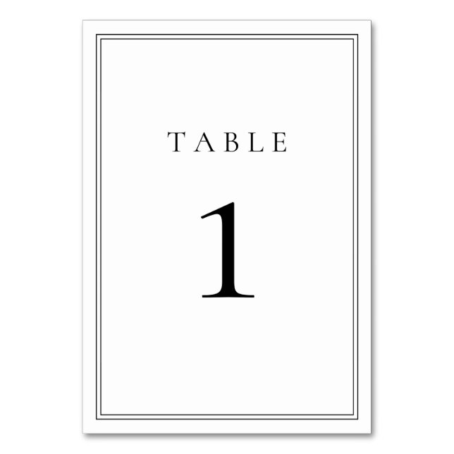 Schwarz-Weiß-Klassik Minimalistisch Tischnummer (Vorderseite)