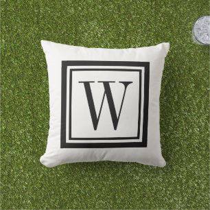 Schwarz-Weiß-Klassik-Quadrat-Monogramm Kissen