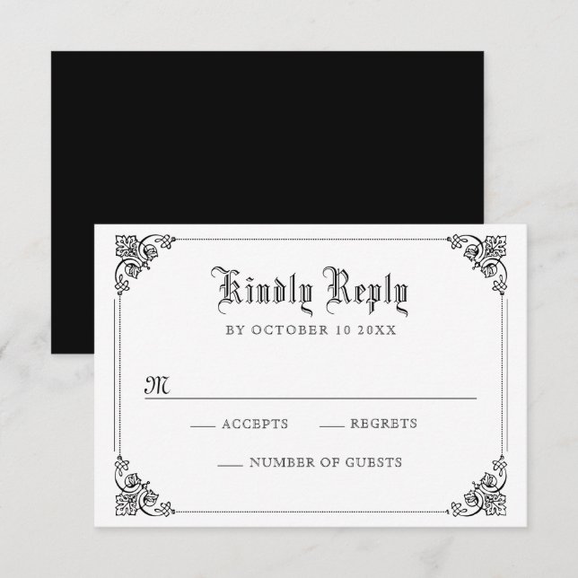 Schwarz-Weiß-Klassik RSVP Karte (Vorne/Hinten)