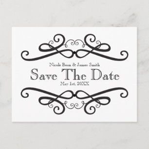Schwarz/Weiß Klassik Save the Date Vintag Ankündigungspostkarte