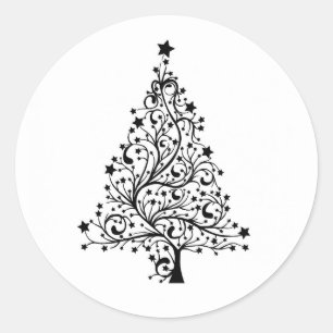 Schwarz-Weiß-Klassischer-Christbaum Runder Aufkleber