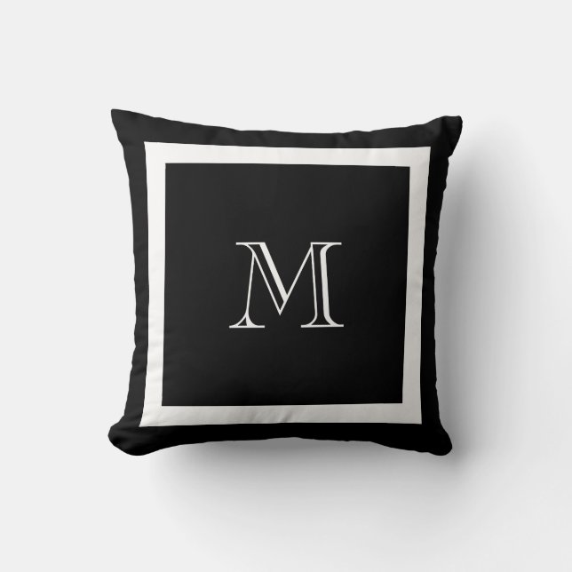 Schwarz-Weiß-Klassisches Monogramm-Drehkissen Kissen (Vorderseite)