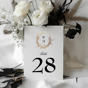 schwarz-weiß klassisches Monogramm Hochzeit Gold-W Tischnummer