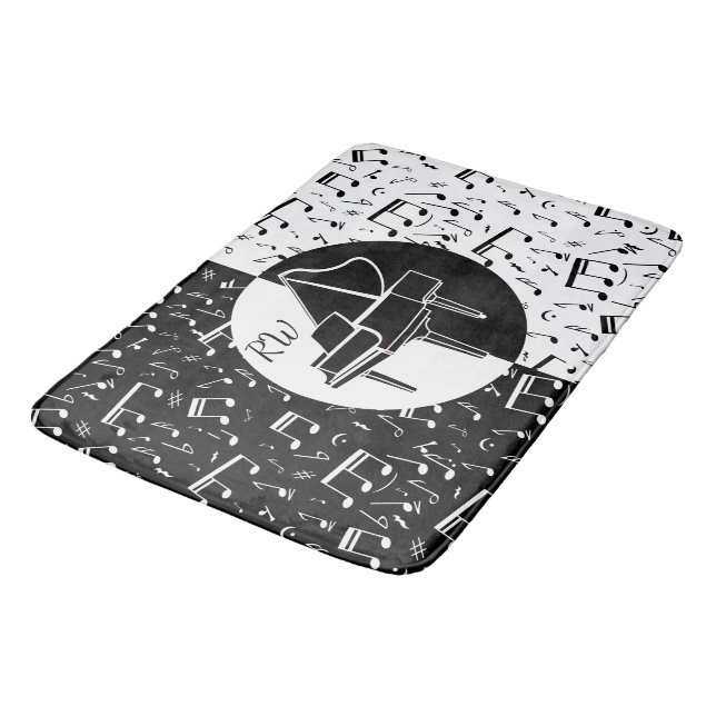 Schwarz-Weiß-Klavierdesign Badematte (Schrägansicht)