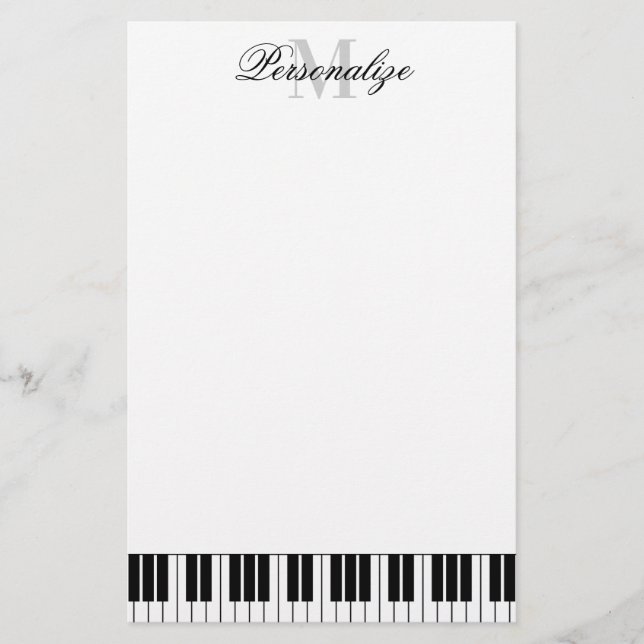 Schwarz-Weiß-Klaviertasten individuelle Name-Monog Briefpapier (Vorderseite)