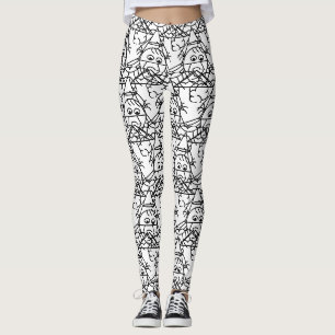 Schwarz-Weiß-Knarre-Angel-Muster Leggings
