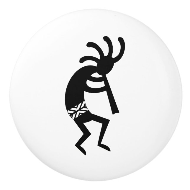 Schwarz-Weiß-Kokopelli-Muster Südwestdesign Keramikknauf (Vorderseite)