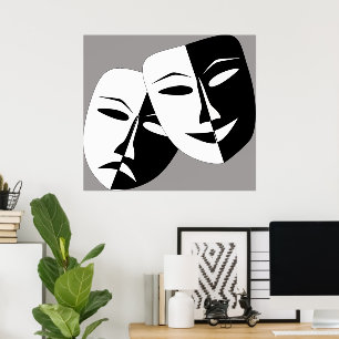 Schwarz-Weiß-Komödie und Drama-Masken Poster