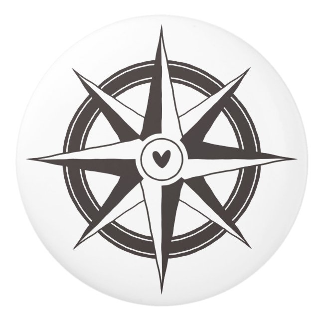 Schwarz-Weiß-Kompass-Design Keramikknauf (Vorderseite)