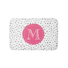 Schwarz-Weiß-Konfetti-Dosen Hot-Pink-Monogramm Badematte