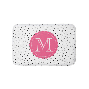 Schwarz-Weiß-Konfetti-Dosen Hot-Pink-Monogramm Badematte