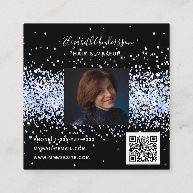 Schwarz-Weiß-Konfetti-Profil Foto qr-Code Quadratische Visitenkarte (Rückseite)
