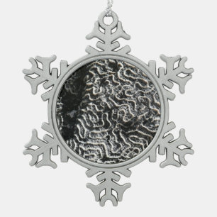 Schwarz-Weiß-Korallen I Abstrakt-Natur-Foto Schneeflocken Zinn-Ornament