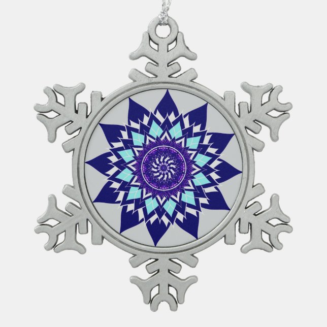 Schwarz-Weiß-Kosmos Schneeflocken Zinn-Ornament (Vorderseite)